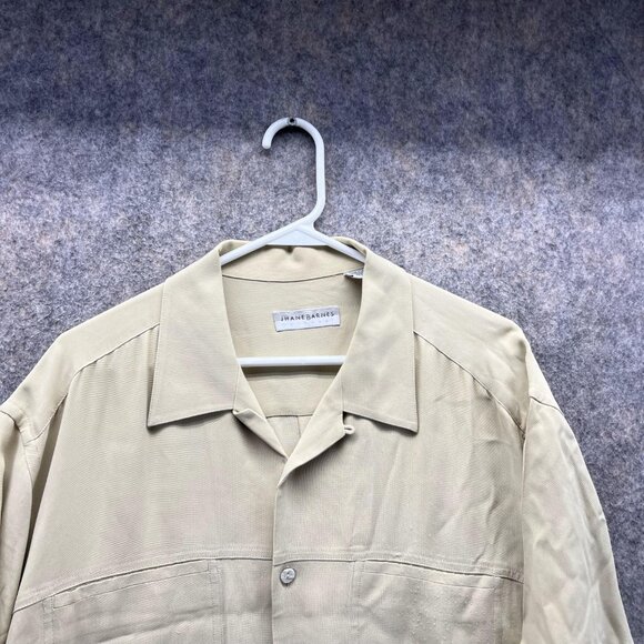 Jhane Barnes Shirt Men Large Khaki Casual Tan Beige Button Down Preppy Silk - Picture 2 of 12